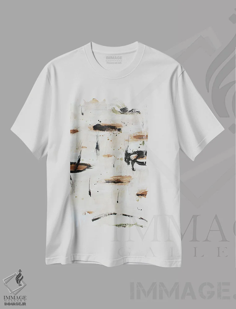 تیشرت سفید طرح دار – تیشرت انتزاعی ,نوسان اثر پال چابا immage.ir
