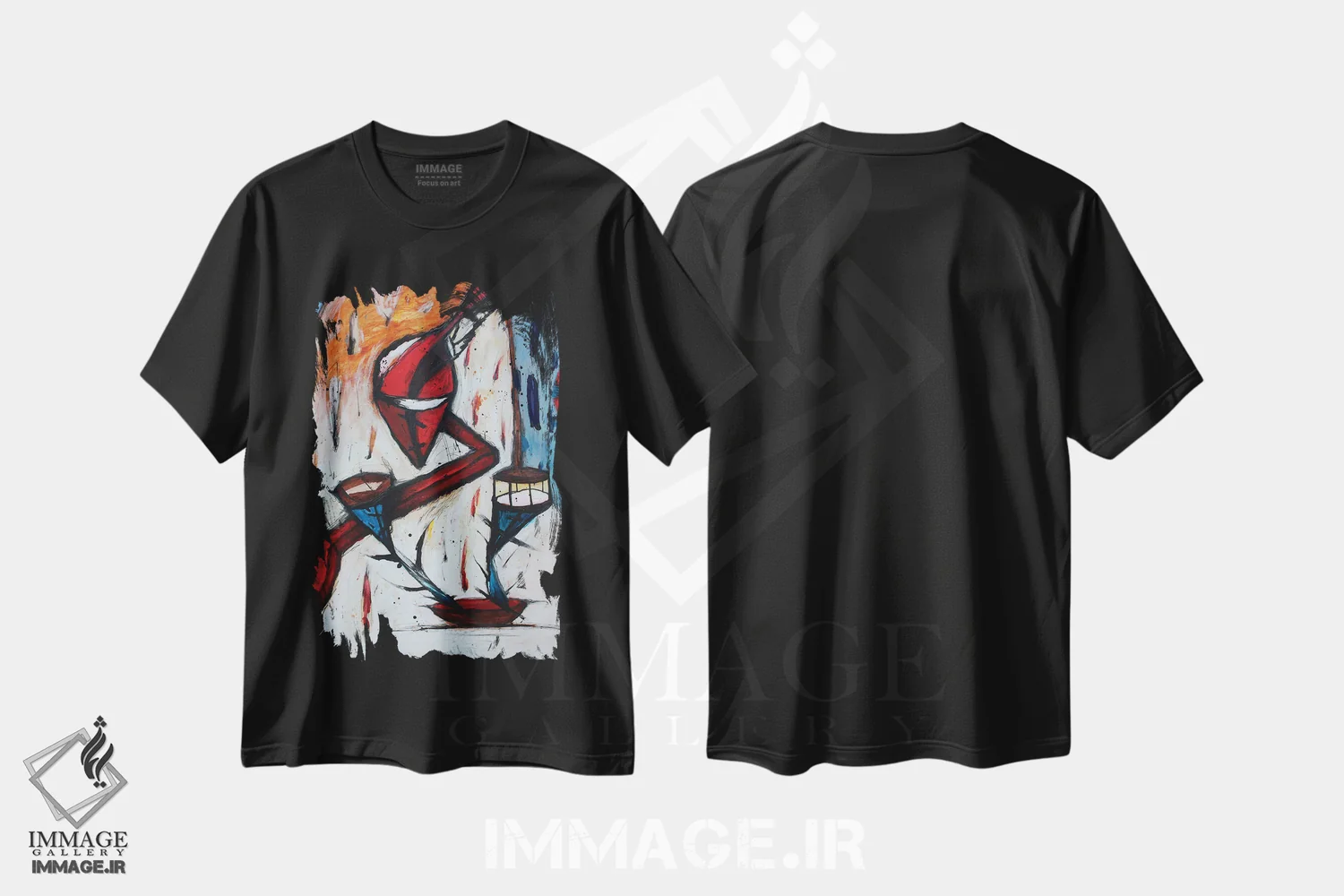 تیشرت مشکی طرح دار – تیشرت هنری انتزاعی ,خاطرات اثر پال چابا فروشگاه ایماژ