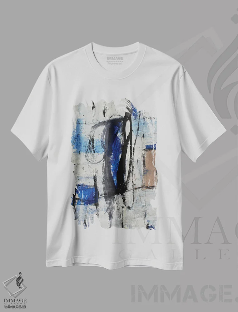 تیشرت سفید طرح دار – تیشرت انتزاعی ,ریزش اثر پال چابا فروشگاه ایماژ