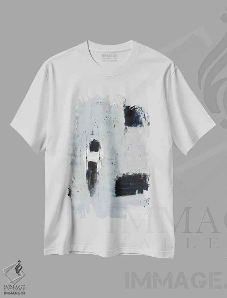 تیشرت سفید طرح دار – تیشرت مینیمال ,بی صدا اثر پال چابا immage.ir