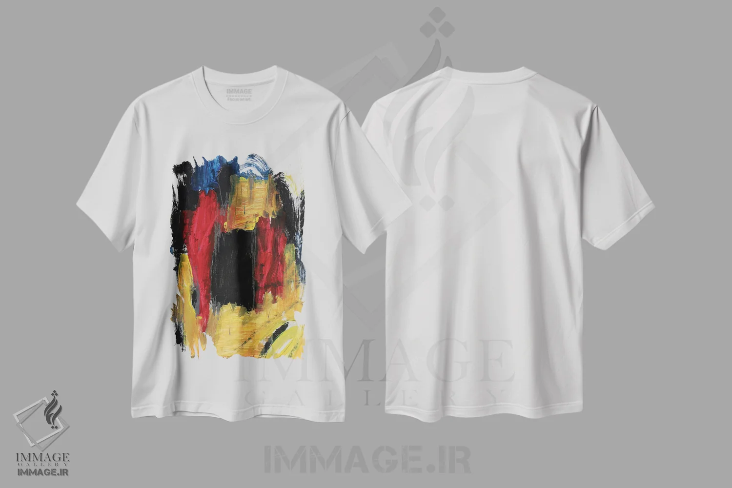 تیشرت سفید طرح دار – تیشرت رنگی ,چرخه اثر پال چابا immage.ir