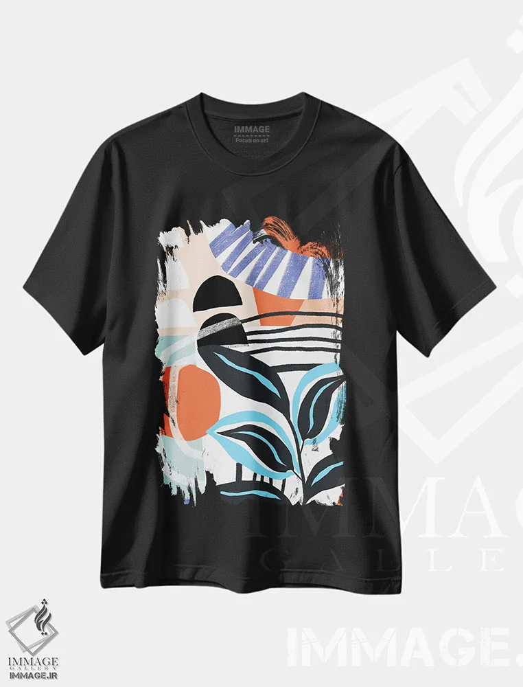 تیشرت مشکی طرح دار – تیشرت انتزاعی هندسی ,اشکال انتزاعی اثر کورین لنت فروشگاه ایماژ