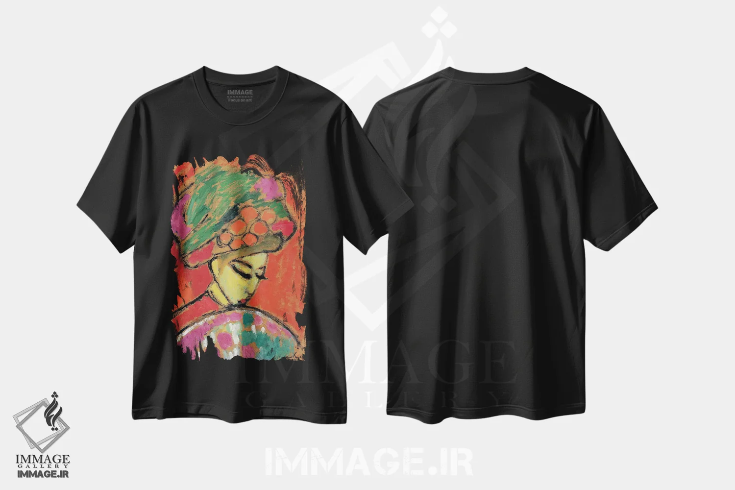 تیشرت مشکی طرح دار – تیشرت هنری ,دختر جوان با کلاه گل دار، اثر الکسی فون یاولنسکی immage.ir