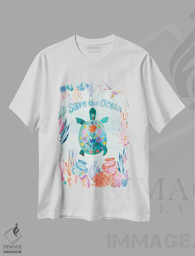 تیشرت سفید طرح دار – تیشرت طبیعت ,نجات اقیانوس اثر کورین لنت فروشگاه ایماژ