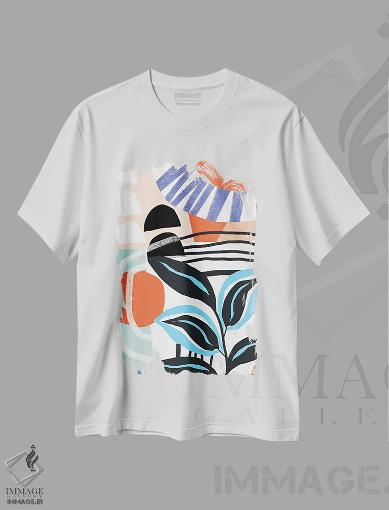 تیشرت سفید طرح دار – تیشرت انتزاعی هندسی ,اشکال انتزاعی اثر کورین لنت immage.ir