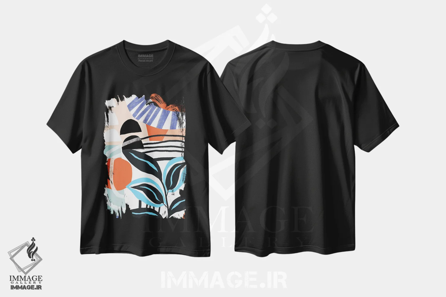 تیشرت مشکی طرح دار – تیشرت انتزاعی هندسی ,اشکال انتزاعی اثر کورین لنت فروشگاه ایماژ