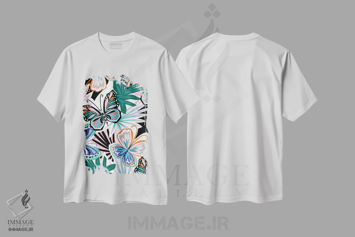 تیشرت سفید طرح دار – تیشرت طبیعت ,باغ پروانه اثر کورین لنت فروشگاه ایماژ