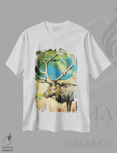 تیشرت سفید طرح دار – تیشرت حیوانات ,گوزن شمالی هنگام غروب اثر پاتریشیا کارول فروشگاه ایماژ