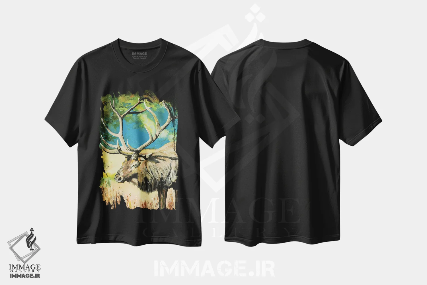 تیشرت مشکی طرح دار – تیشرت حیوانات ,گوزن شمالی هنگام غروب اثر پاتریشیا کارول immage.ir