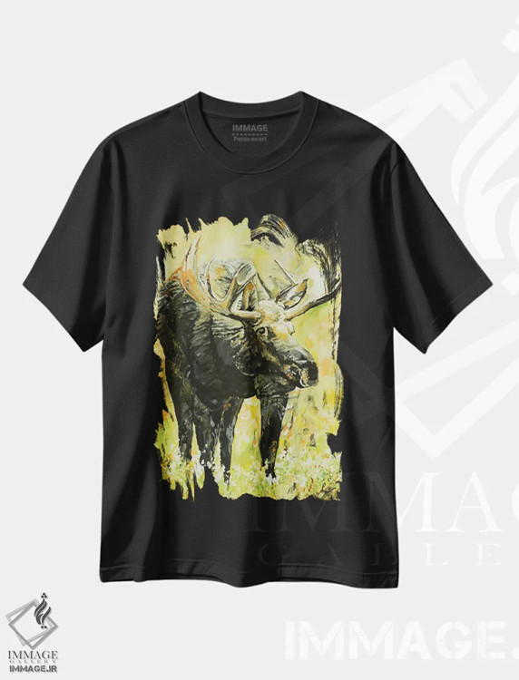 تیشرت مشکی طرح دار – تیشرت حیوانات ,گوزن آزاد اثر پاتریشیا کارول فروشگاه ایماژ