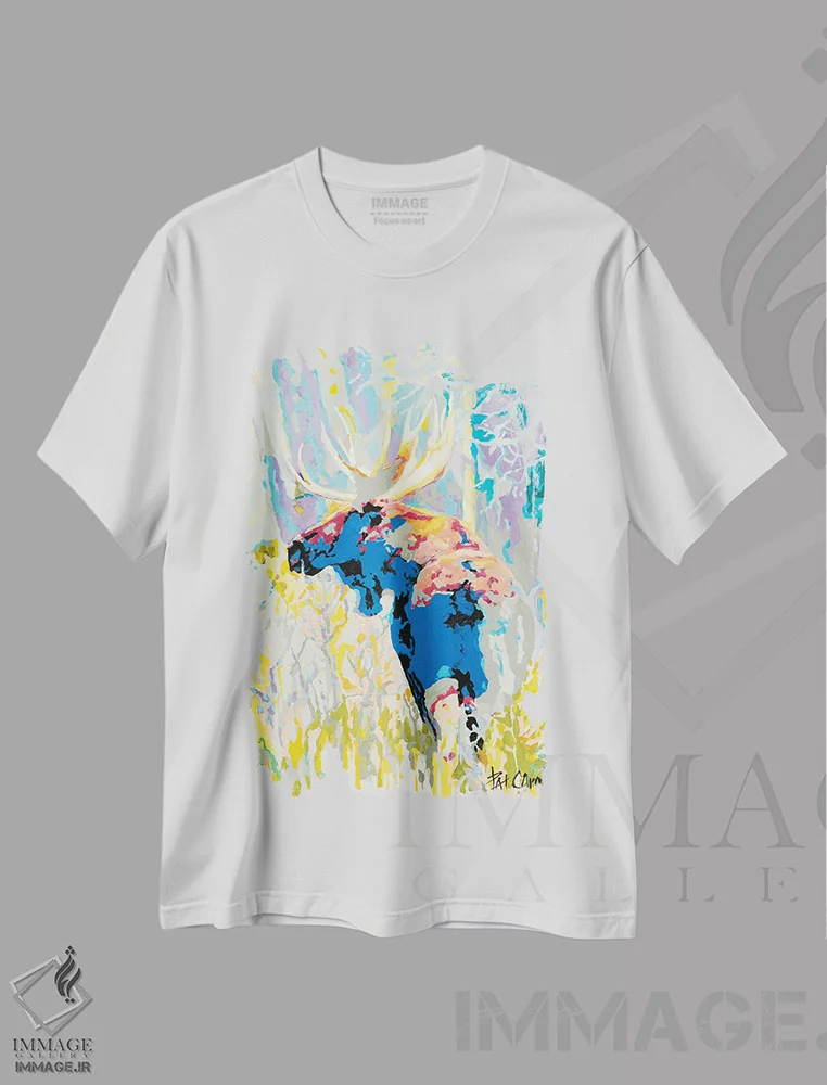 تیشرت سفید طرح دار – تیشرت حیوانات ,استتار گوزن شمالی اثر پاتریشیا کارول فروشگاه ایماژ
