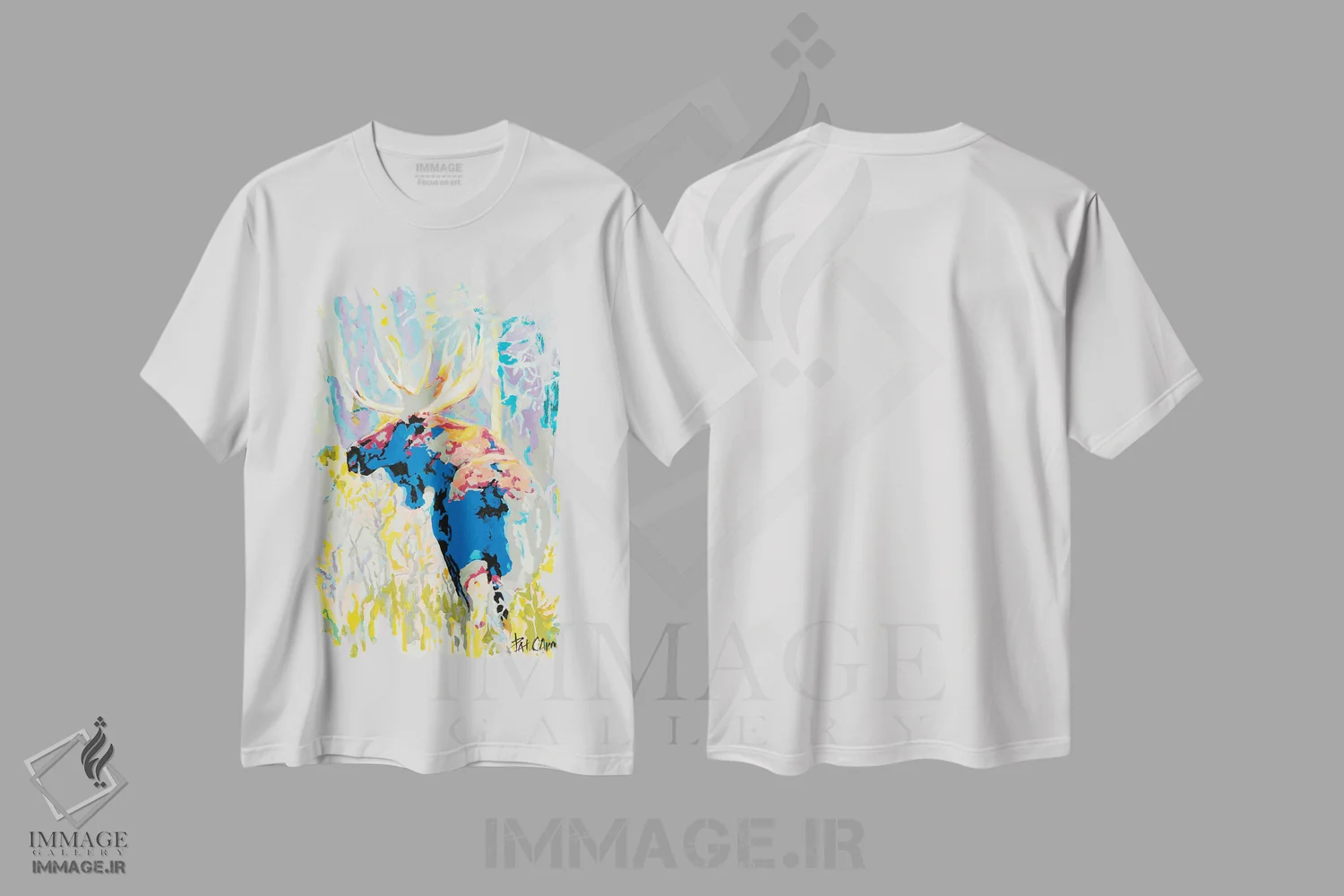 تیشرت سفید طرح دار – تیشرت حیوانات ,استتار گوزن شمالی اثر پاتریشیا کارول فروشگاه ایماژ