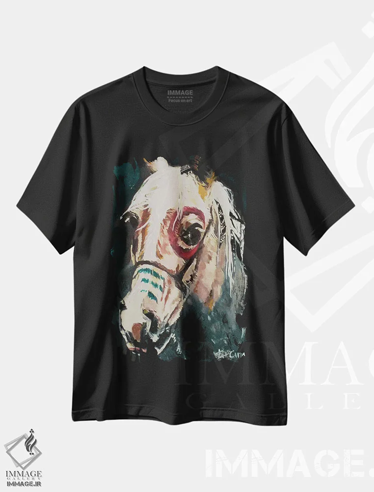 تیشرت مشکی طرح دار – تیشرت حیوانات ,کره اسب رنگ شده اثر پاتریشیا کارول فروشگاه ایماژ