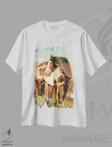 تیشرت سفید طرح دار – تیشرت حیوانات ,اسب نقاشی شده اثر پاتریشیا کارول فروشگاه ایماژ