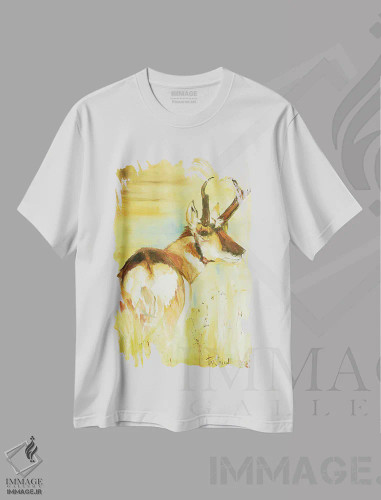 تیشرت سفید طرح دار – تیشرت حیات وحش ,گونگ گوزن اثر پاتریشیا کارول فروشگاه ایماژ
