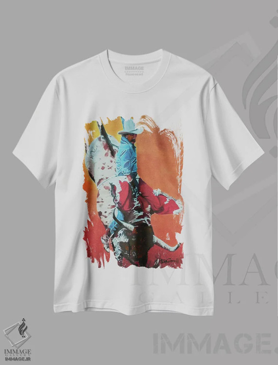 تیشرت سفید طرح دار – تیشرت اسپرت ,سوار گاو اثر پاتریشیا کارول immage.ir