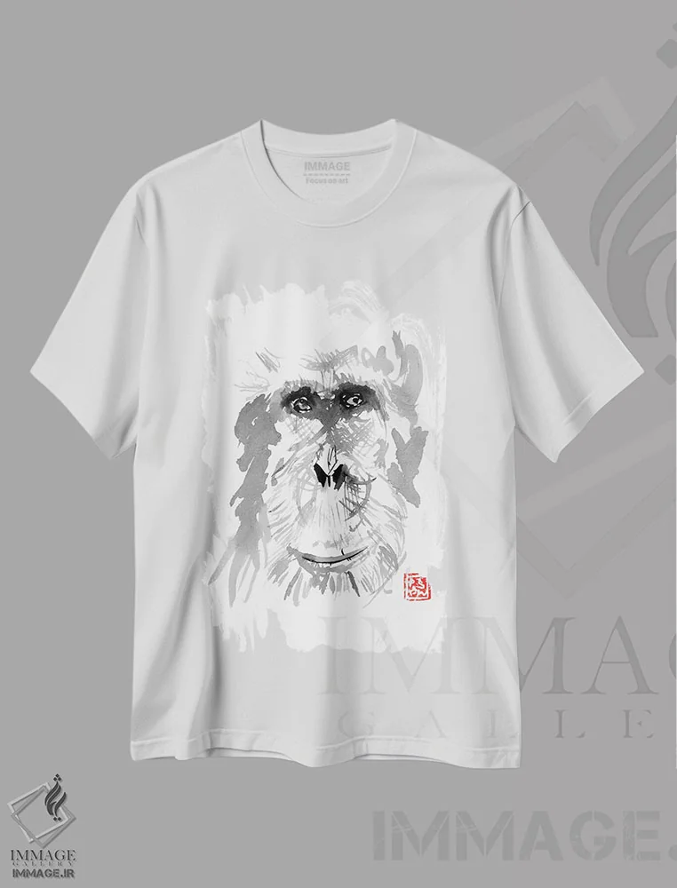 تیشرت سفید طرح دار – تیشرت حیوانات ,اورانگوتان پیر اثر پِشان immage.ir