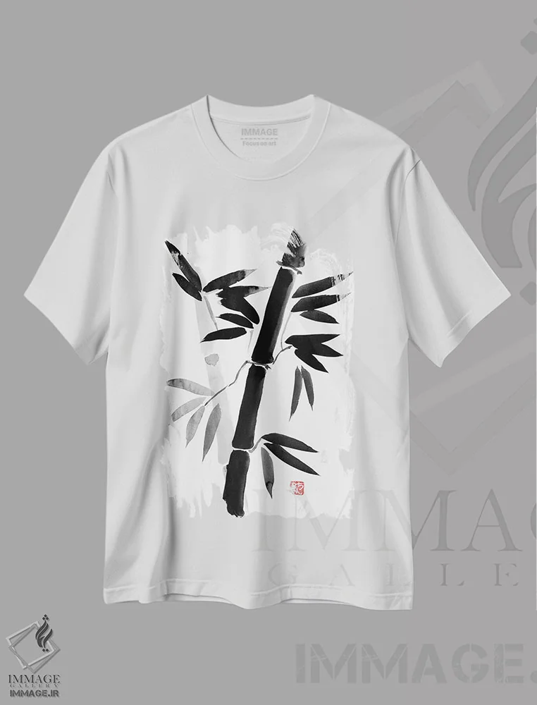 تیشرت سفید طرح دار – تیشرت هنری ,بامبوی سیاه اثر پِشان فروشگاه ایماژ