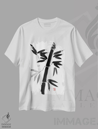 تیشرت سفید طرح دار – تیشرت هنری ,بامبوی سیاه اثر پِشان فروشگاه ایماژ