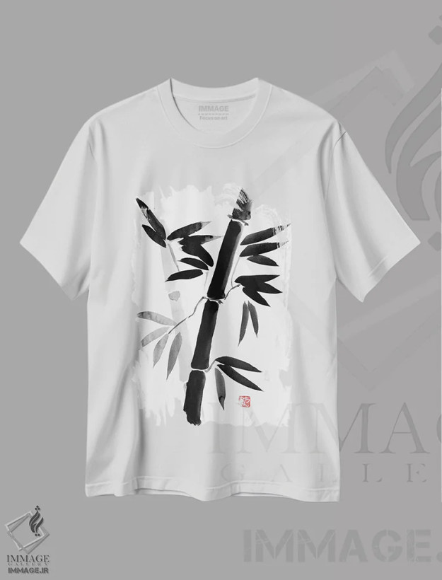 تیشرت سفید طرح دار – تیشرت هنری ,بامبوی سیاه اثر پِشان فروشگاه ایماژ