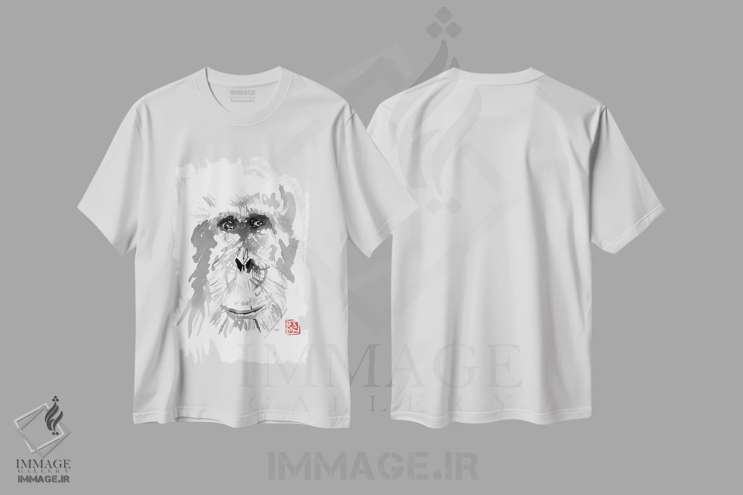 تیشرت سفید طرح دار – تیشرت حیوانات ,اورانگوتان پیر اثر پِشان immage.ir