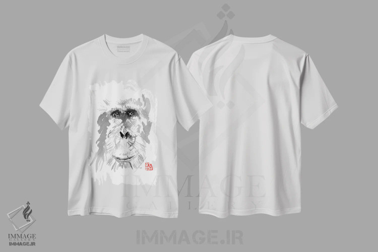 تیشرت سفید طرح دار – تیشرت حیوانات ,اورانگوتان پیر اثر پِشان immage.ir