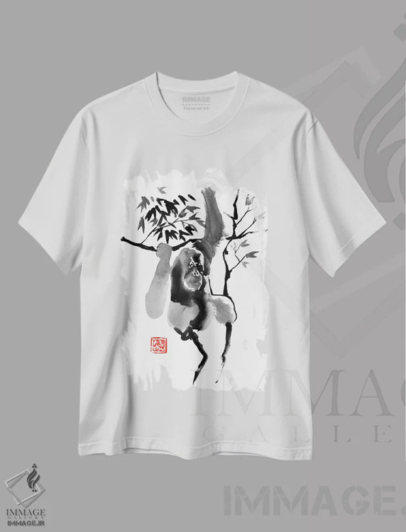 تیشرت سفید طرح دار – تیشرت طبیعت ,اورانگوتان روی درخت اثر پِشان فروشگاه ایماژ