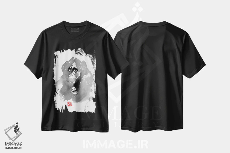 تیشرت مشکی طرح دار – تیشرت حیوانات ,خانواده اورانگوتان اثر پِشان فروشگاه ایماژ