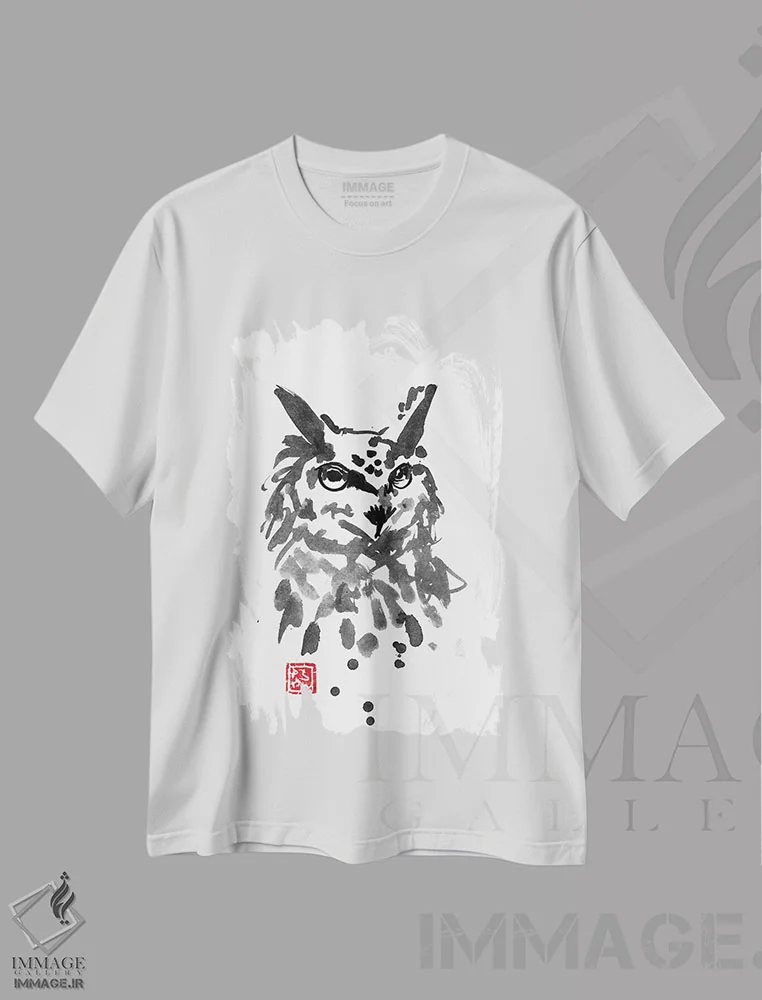 تیشرت سفید طرح دار – تیشرت هنری ,جغد اثر پِشان immage.ir