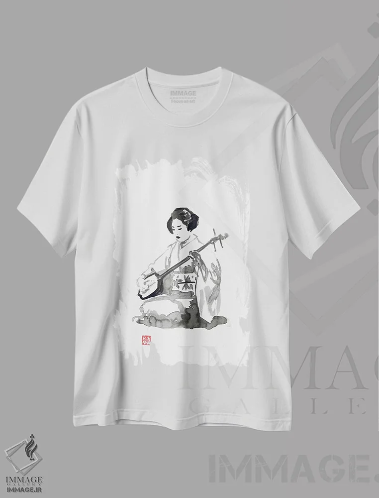 تیشرت سفید طرح دار – تیشرت هنری ,شامیسن اثر پِشان فروشگاه ایماژ