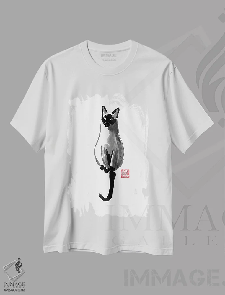 تیشرت سفید طرح دار – تیشرت حیوانات ,سیامی اثر پِشان immage.ir