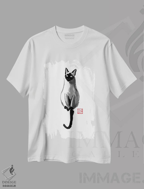 تیشرت سفید طرح دار – تیشرت حیوانات ,سیامی اثر پِشان immage.ir