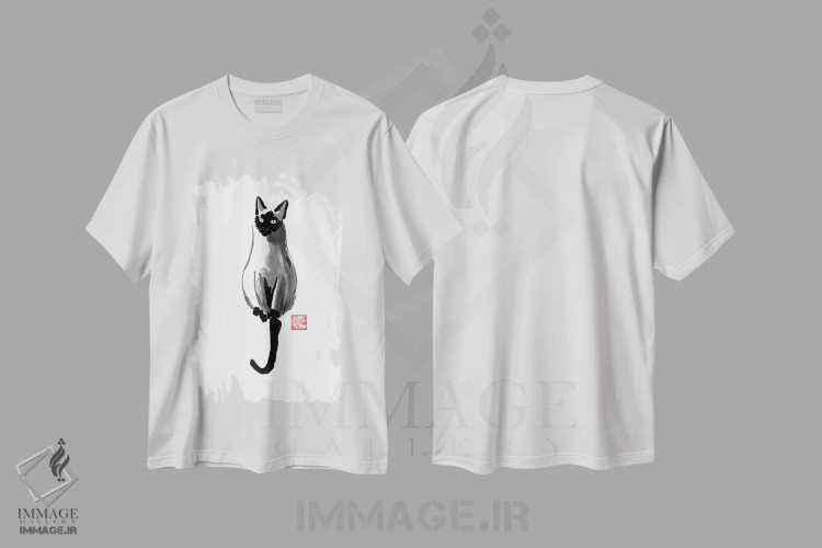 تیشرت سفید طرح دار – تیشرت حیوانات ,سیامی اثر پِشان immage.ir