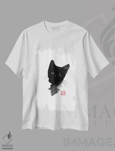 تیشرت سفید طرح دار – تیشرت هنری گربه ,گربه کوچک اثر پِشان فروشگاه ایماژ