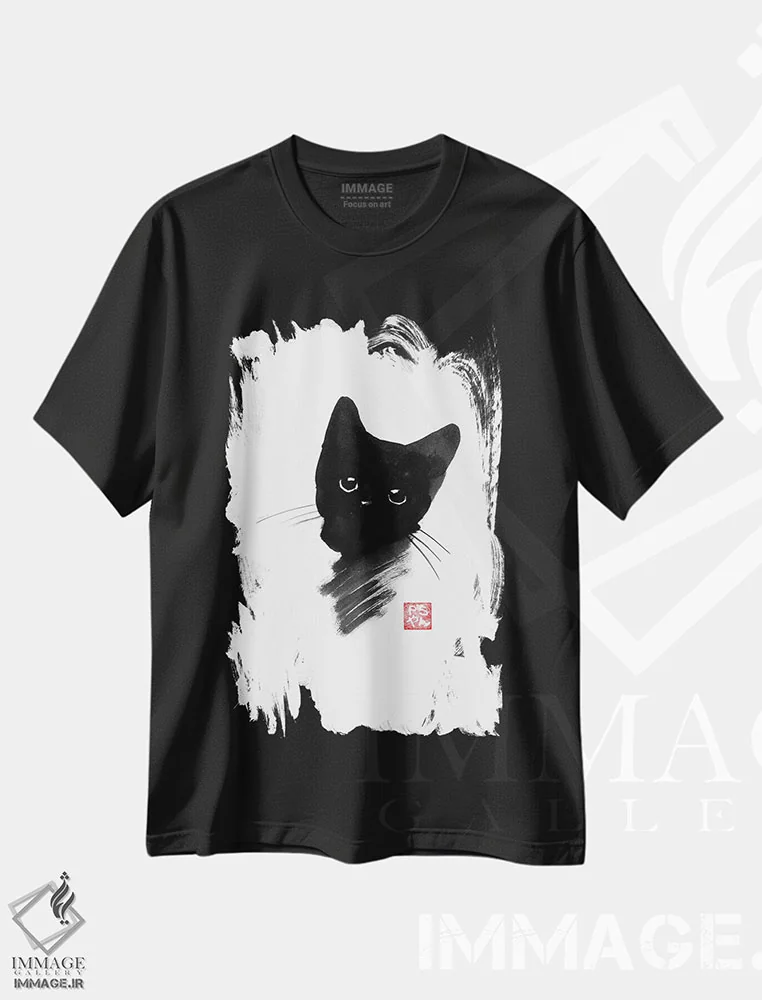 تیشرت مشکی طرح دار – تیشرت هنری گربه ,گربه کوچک اثر پِشان immage.ir