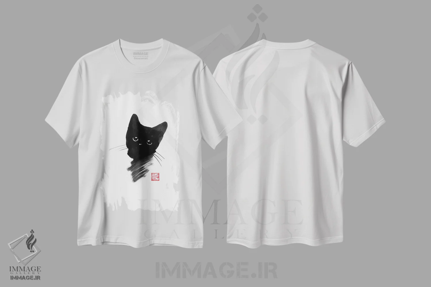 تیشرت سفید طرح دار – تیشرت هنری گربه ,گربه کوچک اثر پِشان فروشگاه ایماژ