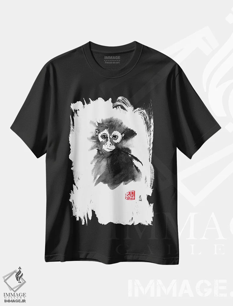 تیشرت مشکی طرح دار – تیشرت حیوانات ,میمون کوچک اثر پِشان فروشگاه ایماژ