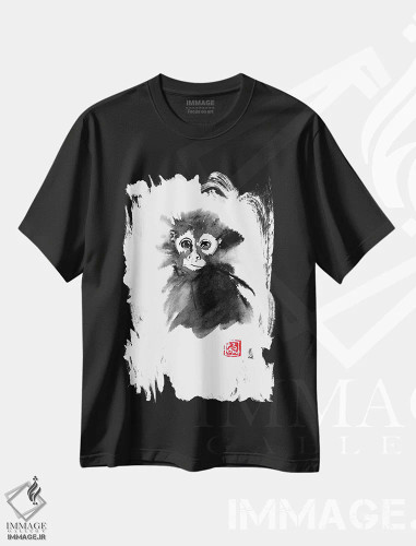 تیشرت مشکی طرح دار – تیشرت حیوانات ,میمون کوچک اثر پِشان فروشگاه ایماژ