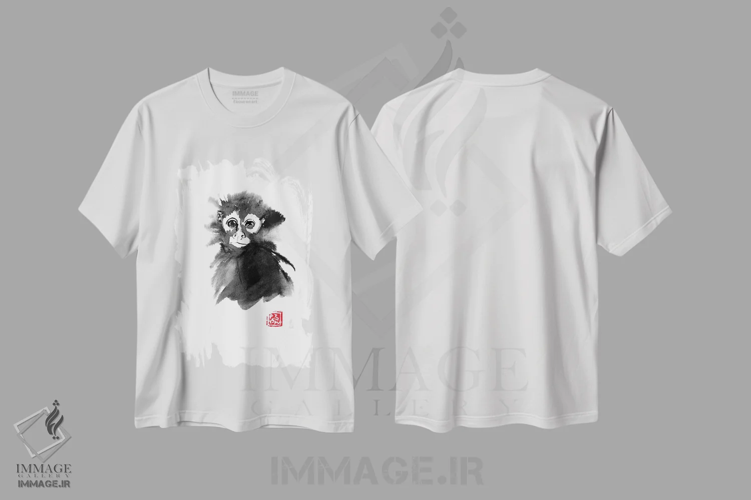 تیشرت سفید طرح دار – تیشرت حیوانات ,میمون کوچک اثر پِشان immage.ir