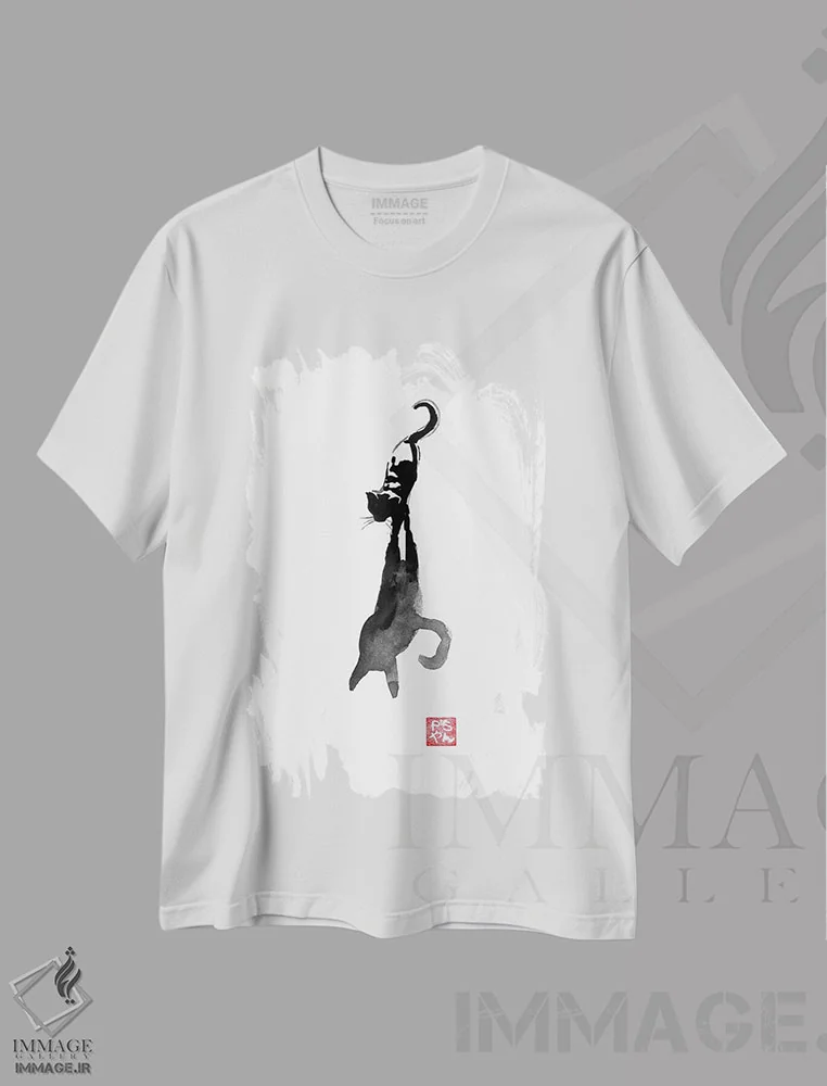 تیشرت سفید طرح دار – تیشرت حیوانات ,سایه گربه اثر پِشان immage.ir
