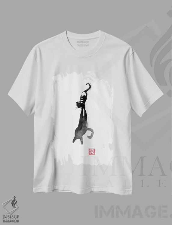 تیشرت سفید طرح دار – تیشرت حیوانات ,سایه گربه اثر پِشان immage.ir