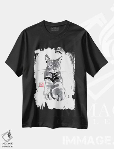 تیشرت مشکی طرح دار – تیشرت حیوانات ,گربه گرم و نرم اثر پِشان فروشگاه ایماژ