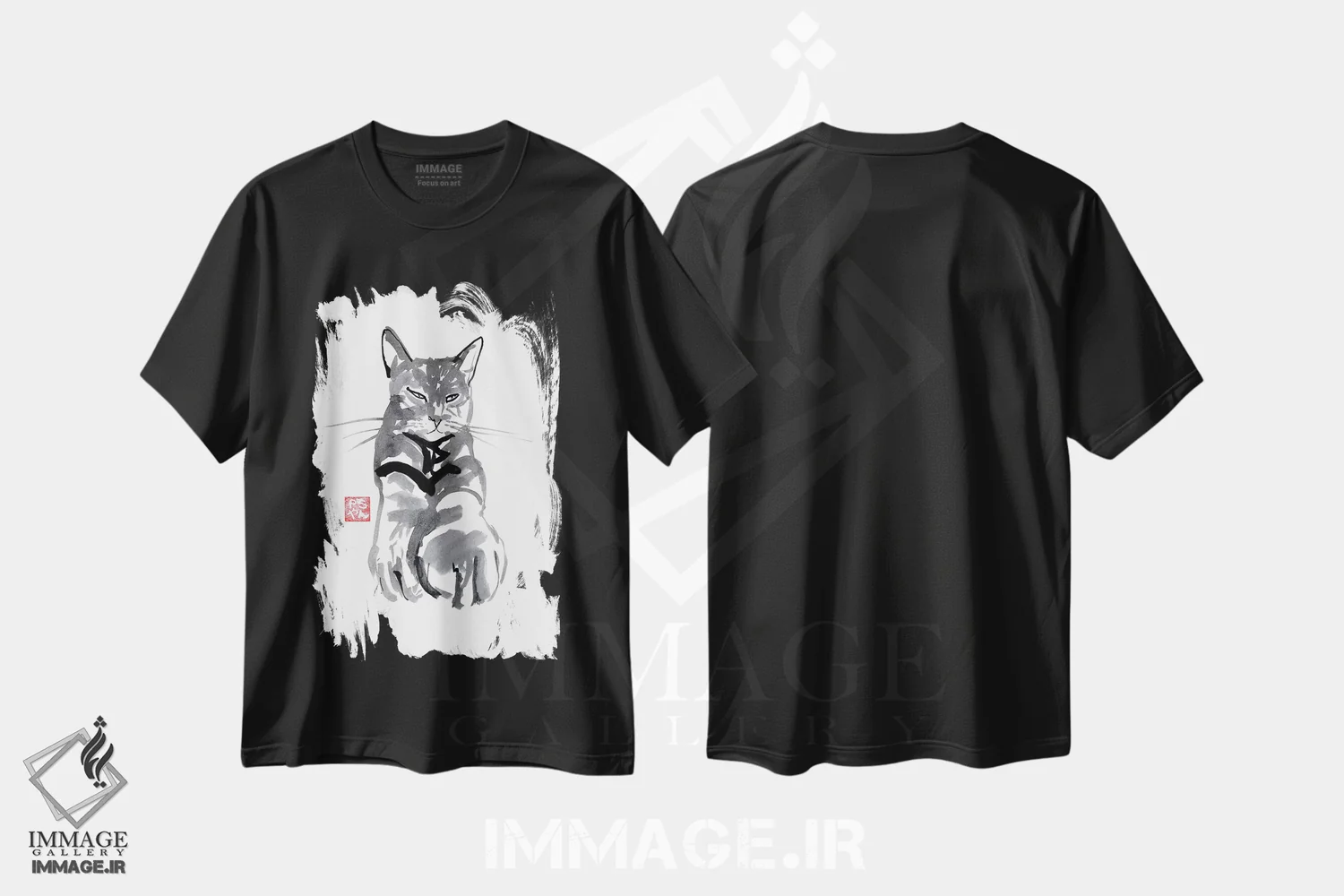تیشرت مشکی طرح دار – تیشرت حیوانات ,گربه گرم و نرم اثر پِشان فروشگاه ایماژ