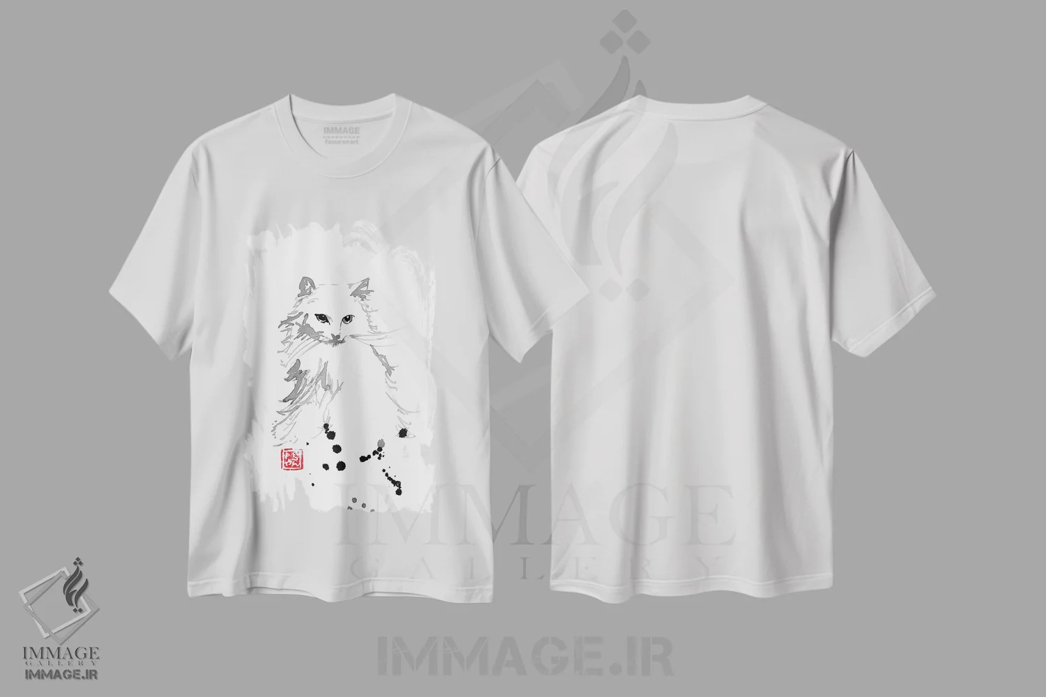 تیشرت سفید طرح دار – تیشرت گربه ,پوستۀ سفید اثر پِشان فروشگاه ایماژ