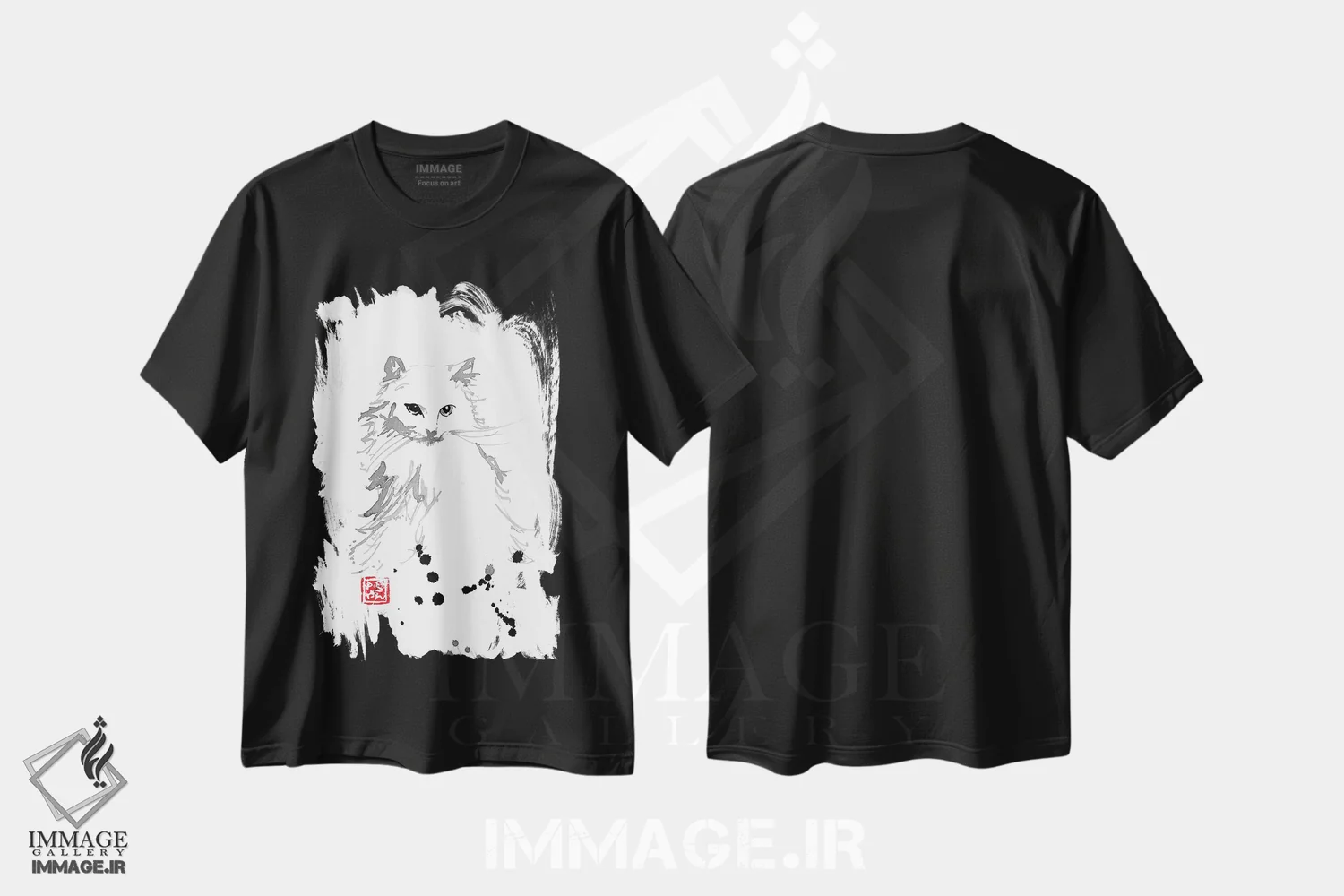 تیشرت مشکی طرح دار – تیشرت گربه ,پوستۀ سفید اثر پِشان immage.ir