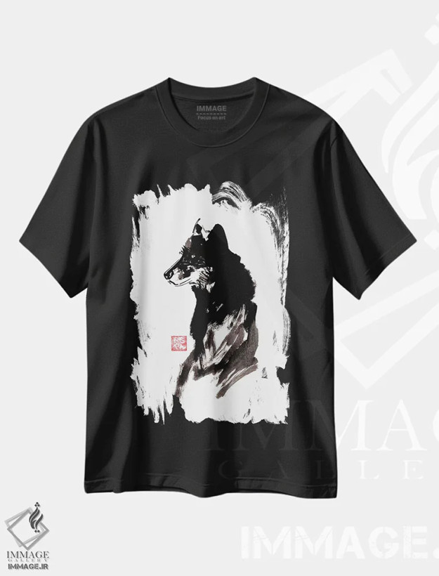 تیشرت مشکی طرح دار – تیشرت حیوانات وحشی ,گرگ اثر پِشان فروشگاه ایماژ
