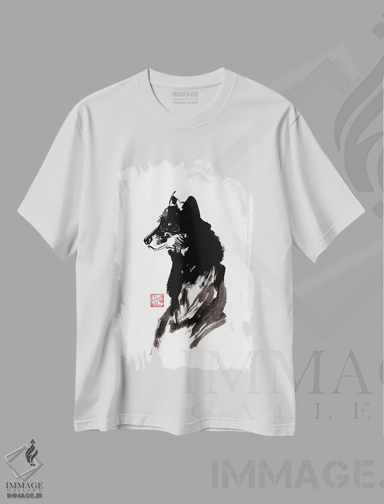 تیشرت سفید طرح دار – تیشرت حیوانات وحشی ,گرگ اثر پِشان immage.ir