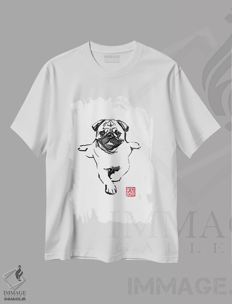تیشرت سفید طرح دار – تیشرت سگ ,کارلین اثر پِشان فروشگاه ایماژ