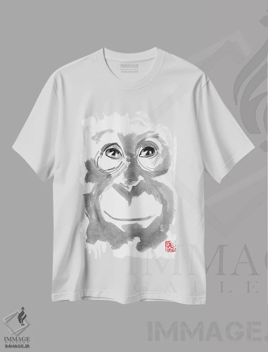 تیشرت سفید طرح دار – تیشرت حیوانات جنگل ,اورانگوتان جوان اثر پِشان فروشگاه ایماژ