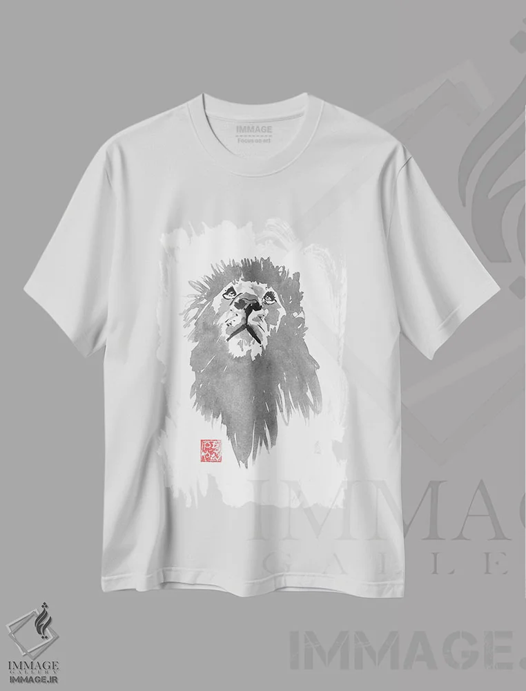 تیشرت سفید طرح دار – تیشرت حیوانات ,شکار شیر اثر پِشان فروشگاه ایماژ